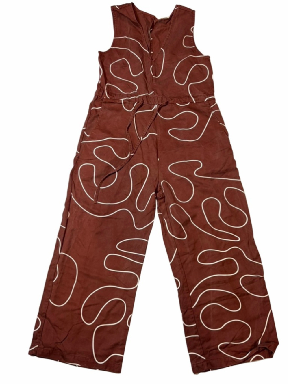 Ali Golden Brown Abstract Print Wide Leg Jumpsuit Artsy Minimalist